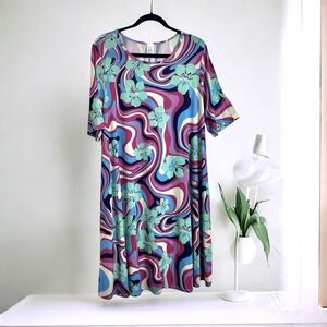SOL R.H.R. Women Plus 2X Floral Swirl Print Pockets Pullover Midi Dress